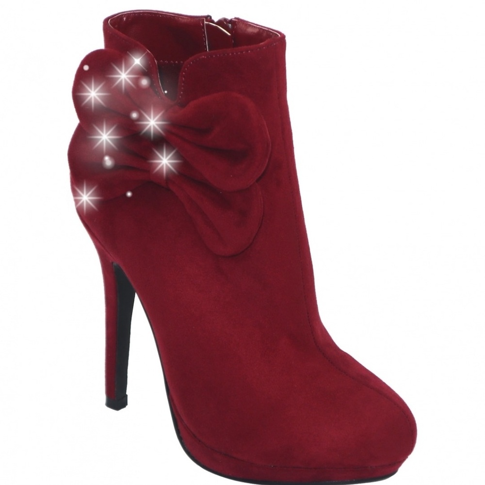 BURGUNDY ANKLE BOOT W/ SIDE BOW DETAIL